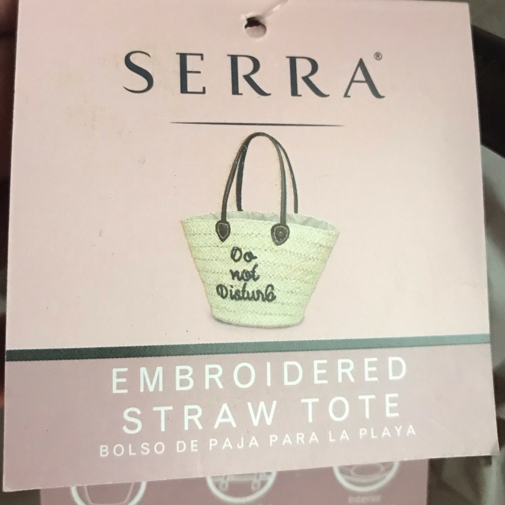 NWT Serra Embroidered Straw Tote Bag,Pink or Black - Picture 7 of 13